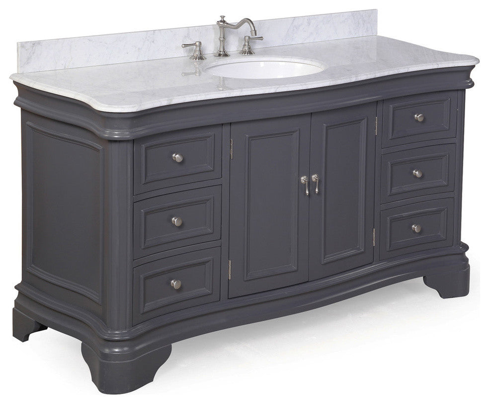 Katherine 60" Bath Vanity, Marine Gray, Carrara Marble, Single Vanity