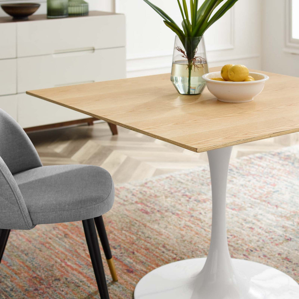 40" Dining Table, Square, Natural Brown White, Metal, Modern, Hospitality