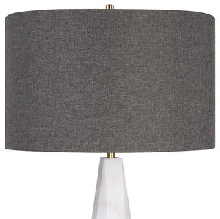 Luxe Tapered White Marble Pyramid Table Lamp 29 in Faceted Gray Veined Brass