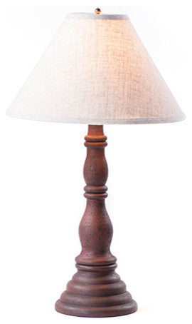 Wood Table Lamp With Punched Linen Shade USA Handmade Davenport, Red