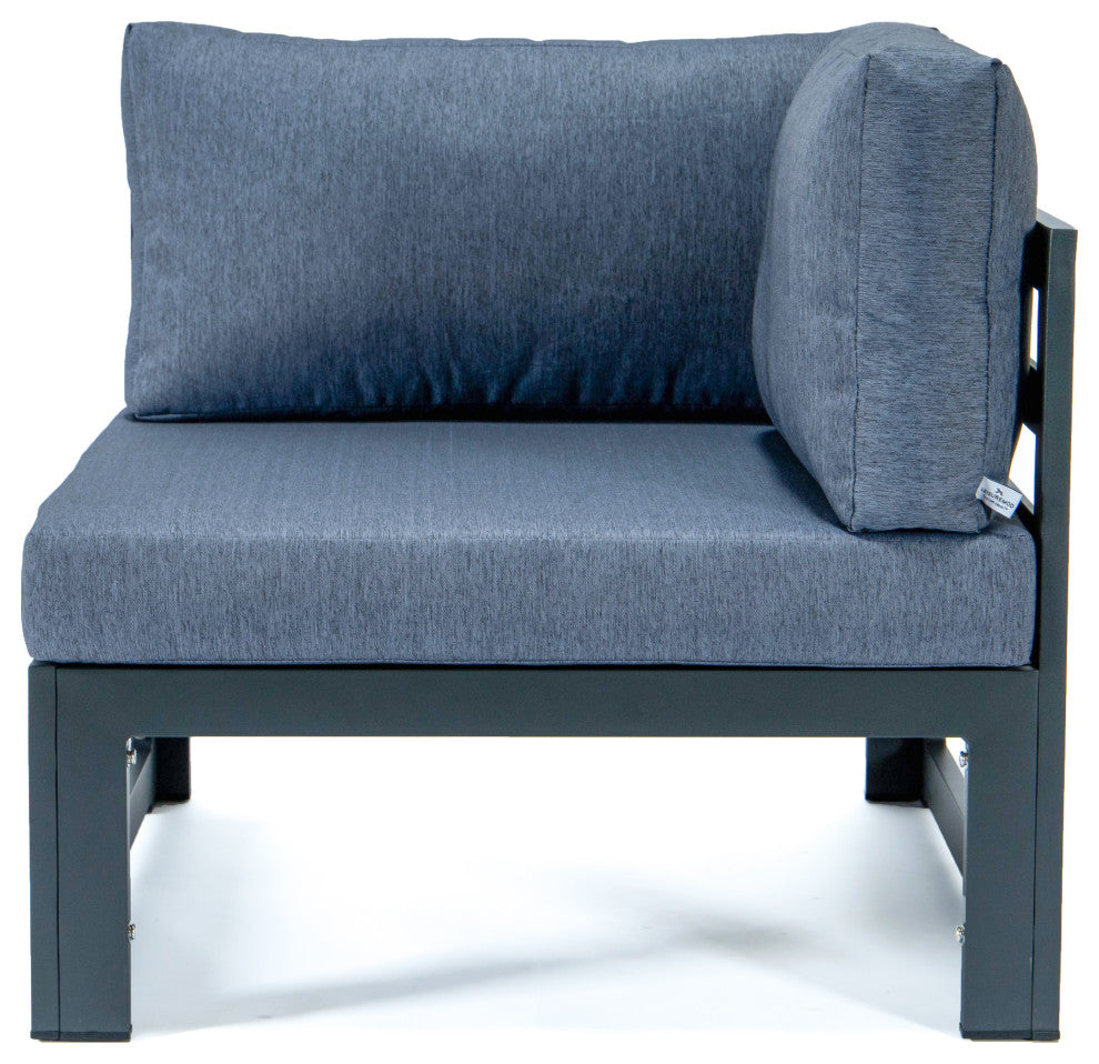 Chelsea 5-Piece Sectional Loveseat and Fire Pit Table Set, Blue
