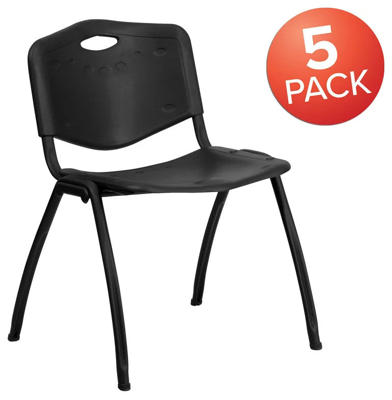 Set of 5 Contemporary Multipurpose Chair, Sturdy Plastic Seat & Open Back, Black