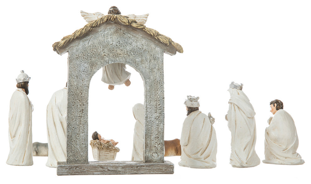 11-Piece Ivory Resin Nativity Figurine Set