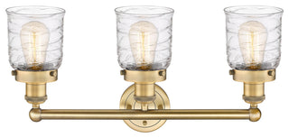 Edison Small Bell 3-Light 25" Bath Vanity Light, Brushed Brass, Clear Deco Swirl