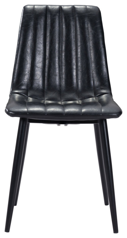 Dining Chair, Set of 2, Faux Vinyl Leather, Steel, Vintage Black, Cafe Bistro