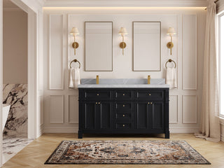 Paris 60" Double Sink Bathroom Vanity, Black 2" Pearl Gray