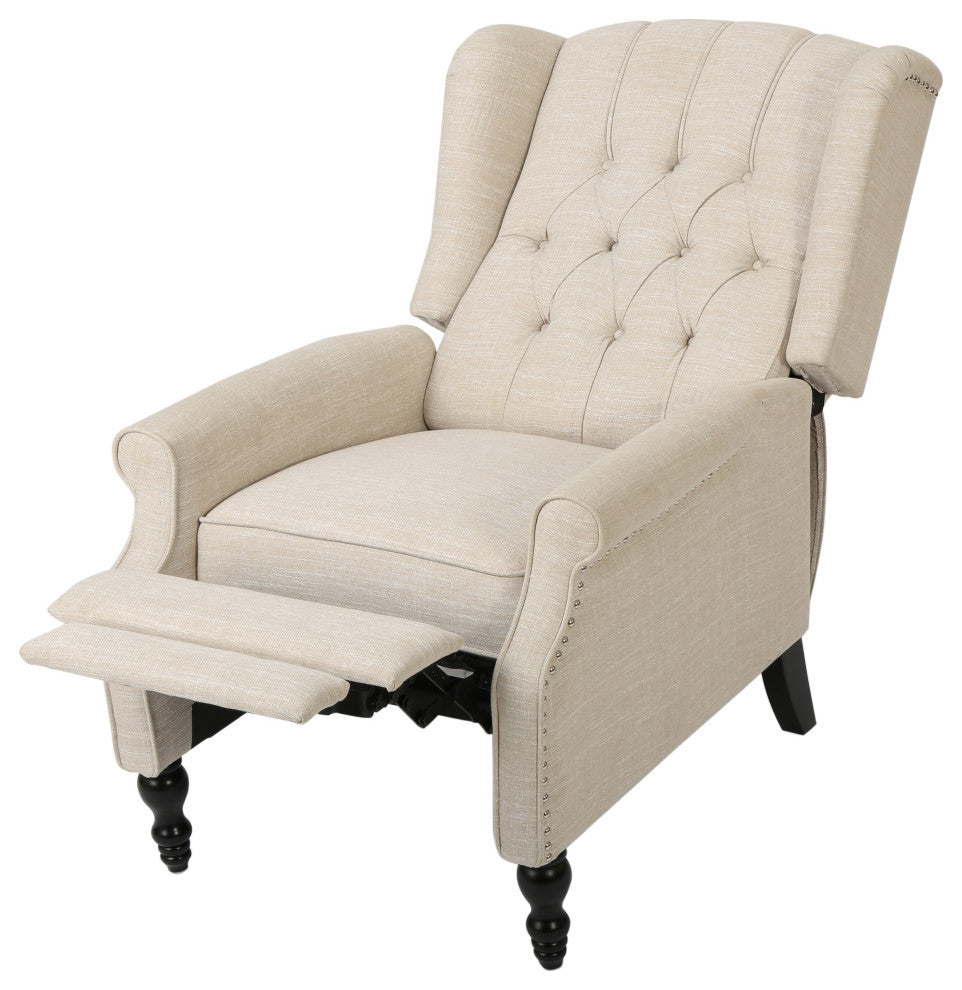 GDF Studio Xanthe Tufted Fabric Recliner, Set of 2, Beige and Dark Brown