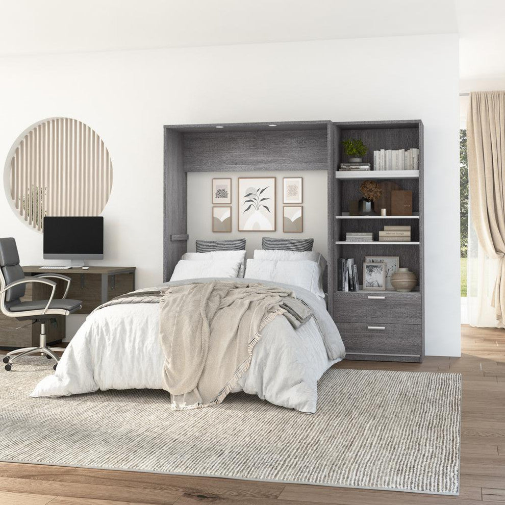 Cielo Full Murphy Bed with Closet Organizer (89W) in Bark Gray and White