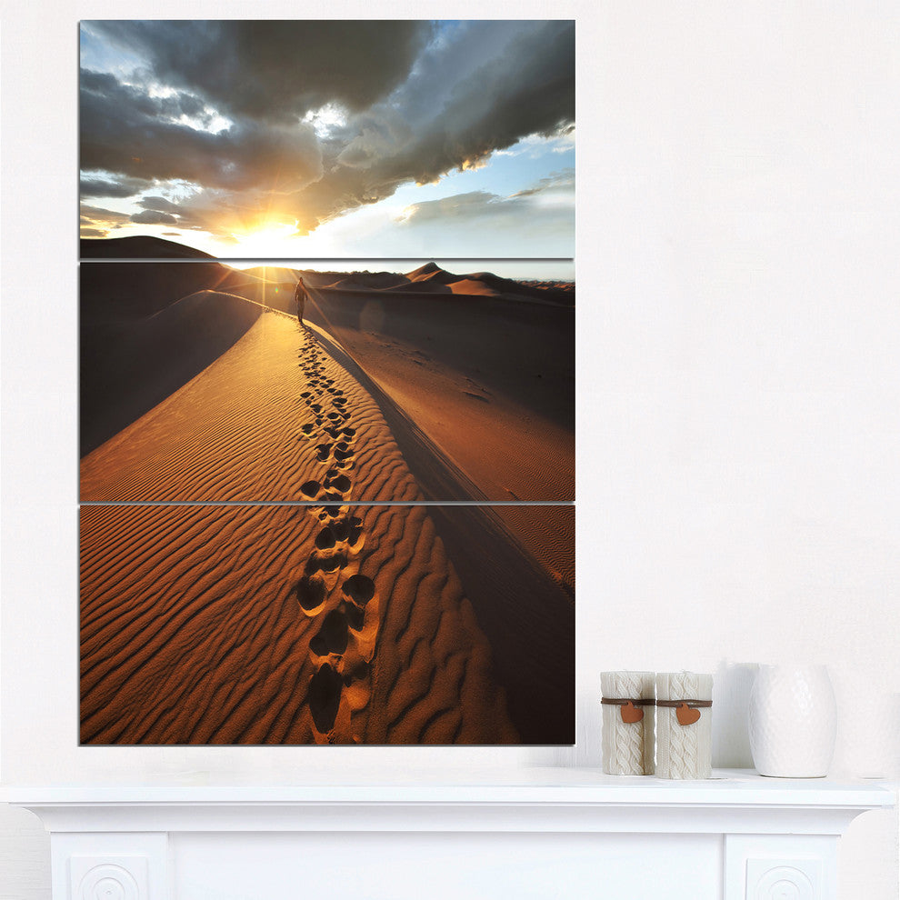 "Hiking Path in Desert at Sunset" Metal Wall Art, 3 Panels, 28"x36"