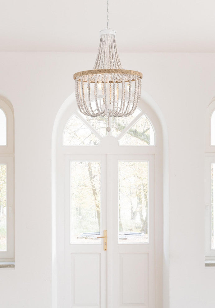 Home Living 20" Beaded Pendant, Antique White