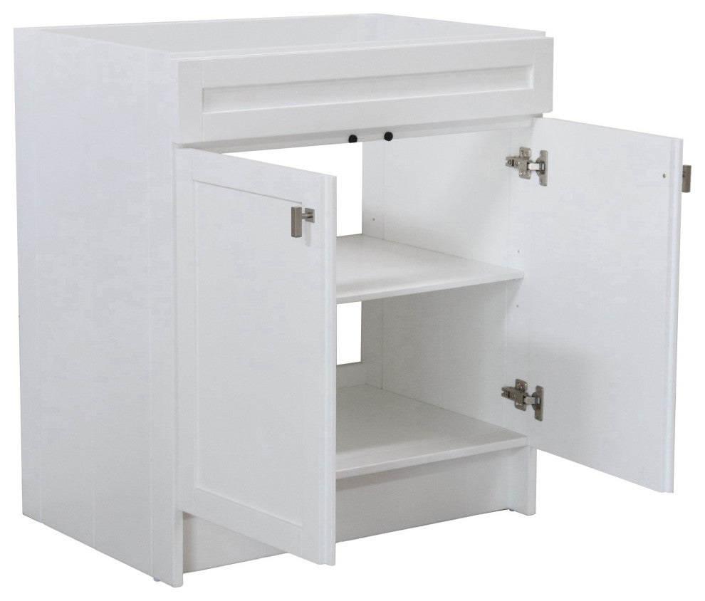 SmartFold 30" Single Sink Vanity Cabinet, White Finish, Nickel Hardware