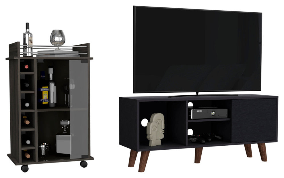 DEPOT E-SHOP Healy 2-Piece Living Room Set with TV Stand and Bar Cart