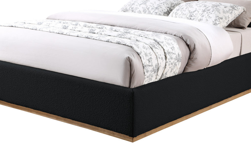 Monaco Boucle Fabric Upholstered Bed, Black, Full