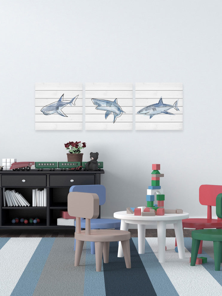 Fiery Sharks Triptych, 3-Piece Set, 12x12 Panels