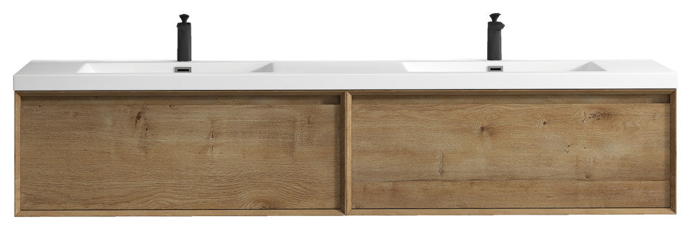 Aurora 84'' Double Sink Wall Mounted Modern Bathroom Vanity, White Oak