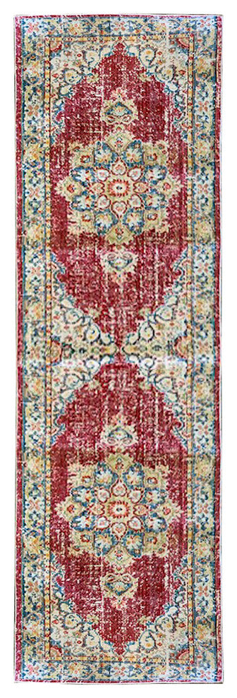 Ceniscia Haven Vintage Polyester Area Rug, Red, 2'6"x8'
