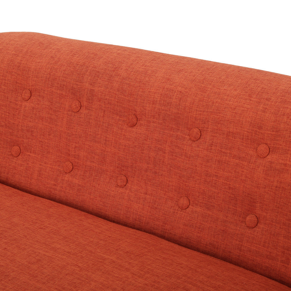 GDF Studio Carol Button Back Mid-Century Fabric Modern Loveseat, Muted Orange
