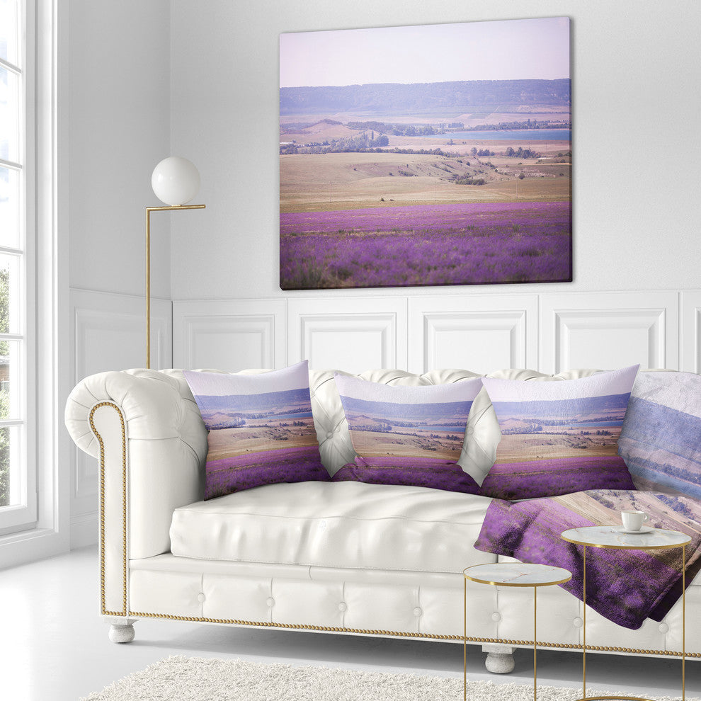 Calm Sunset Over Lavender Field Floral Throw Pillow, 16"x16"