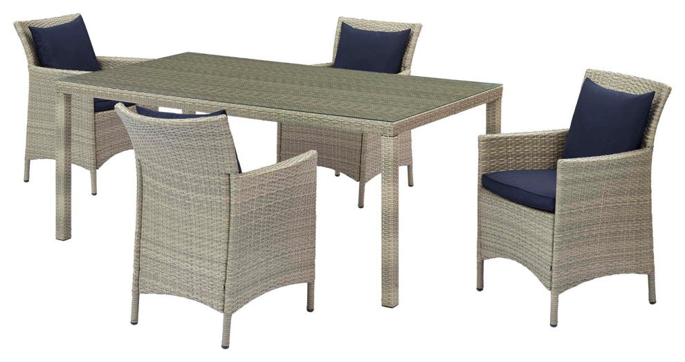 Lounge Sectional Sofa Chair Set, Rattan, Wicker, Gray Blue Navy, Outdoor