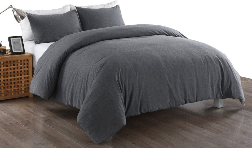 Messy Bed Washed Cotton Duvet Cover and Sham Set, Gray, Full/Queen