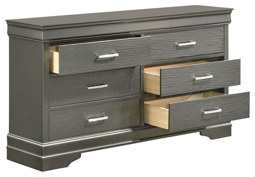6-Drawers Wooden Dresser With Bar Pull Handles, Dark Gray
