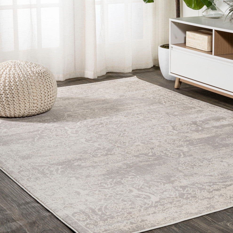 Alhambra Ornate Medallion Modern Runner Rug, Ivory, 8'x10'