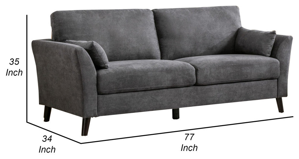 Benzara BM287967 Otto 77" Sofa, Throw Pillows, Padded Cushions, Dark Gray
