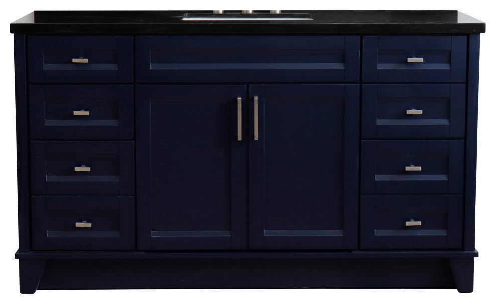 61" Single Sink Vanity, Blue Finish And Black Galaxy Granite