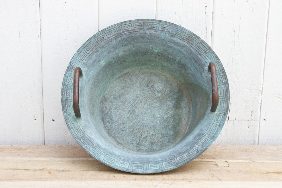 Large Antique Verdigris Copper Pot