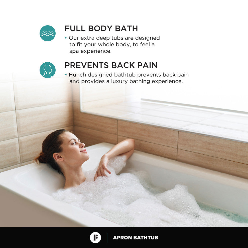 Acrylic Apron Soaking Bathtub, White, 66"x36", Left, Without Drain