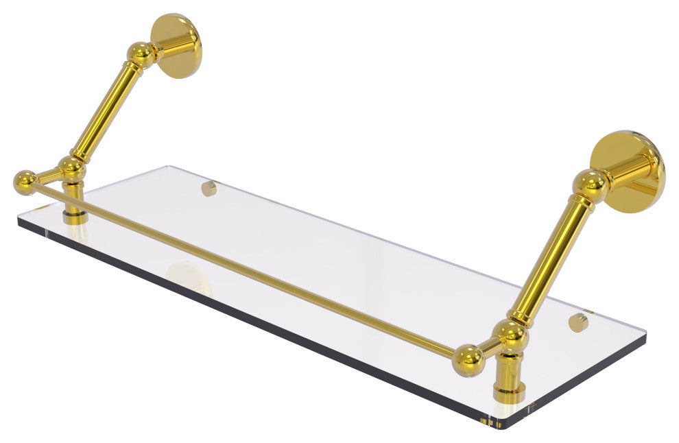 Prestige Skyline 24" Floating Glass Shelf with Gallery Rail, Polished Brass