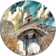 Street View Of Eiffel Tower, Cityscape Large Disc Metal Wall Art, 23"