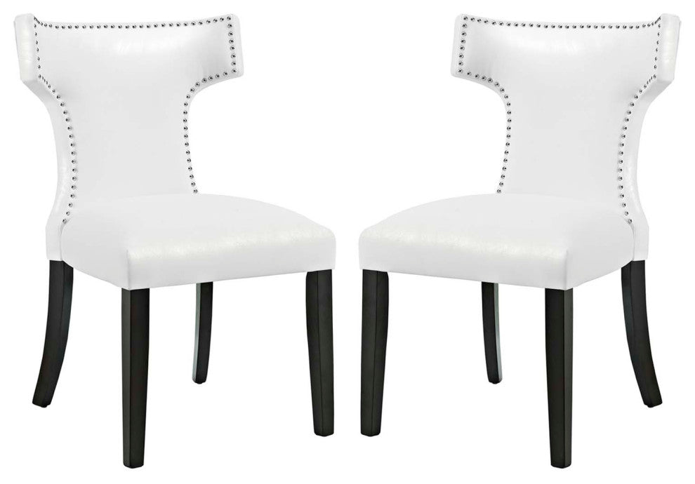 White Curve Dining Chair Vinyl Set of 2