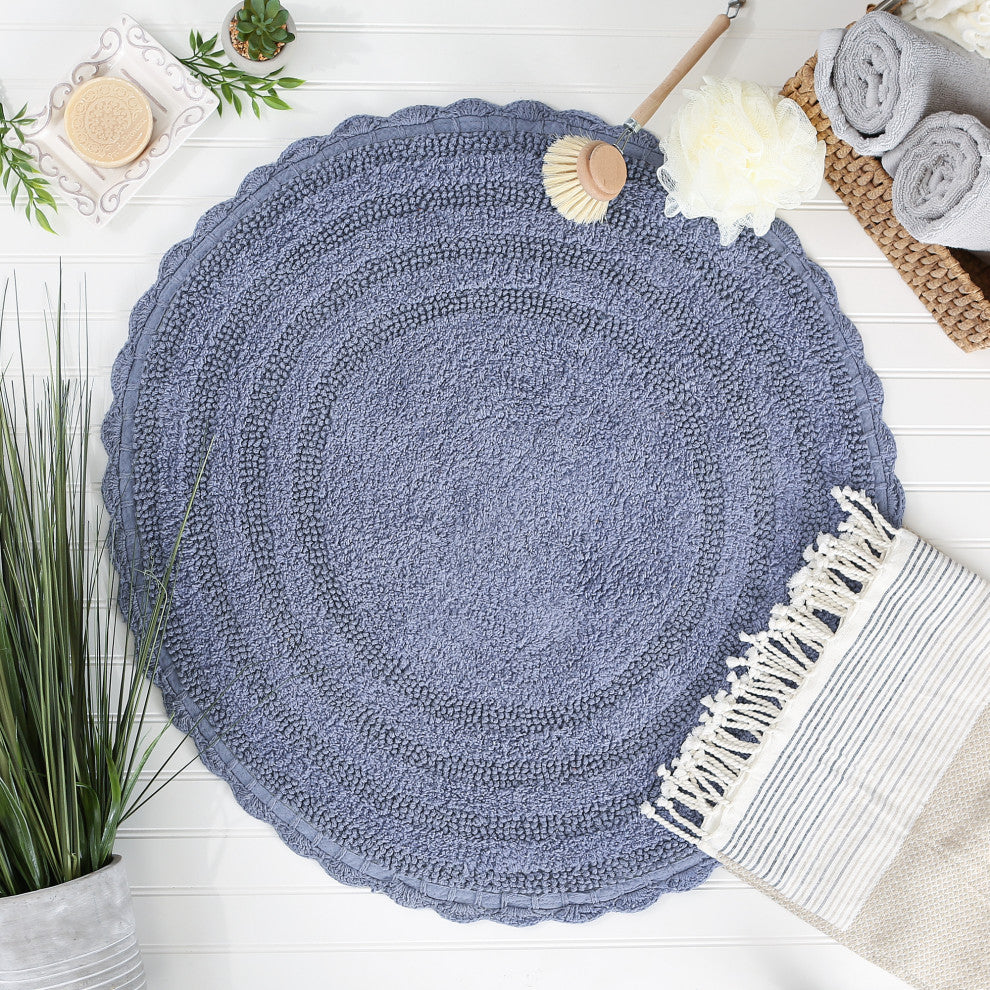 Stonewash Blue  Round Crochet Bath Mat