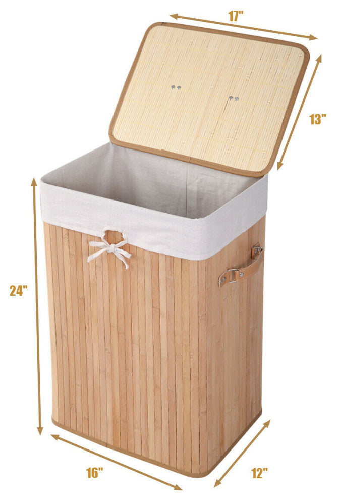 Rectangle Bamboo Hamper Laundry Basket Washing Cloth Storage Bag Lid Natural