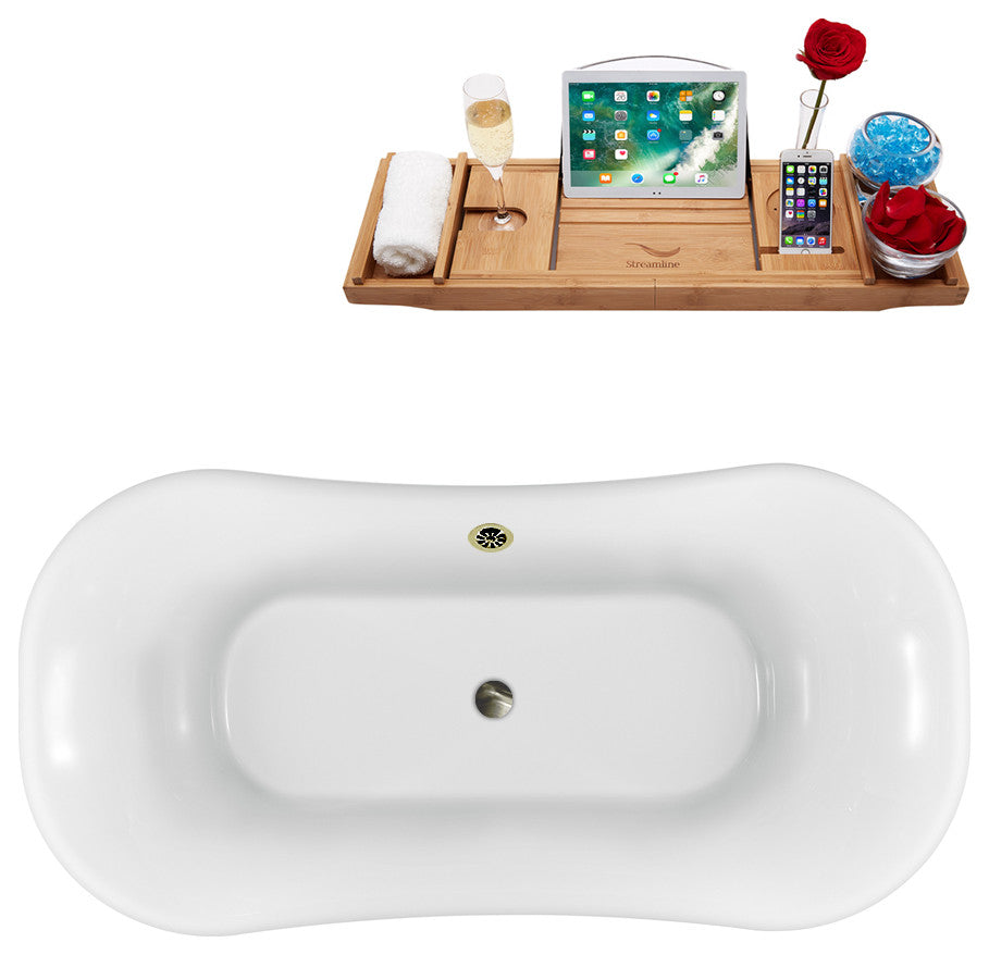 68" Streamline N861BNK-BNK Clawfoot Tub and Tray With External Drain