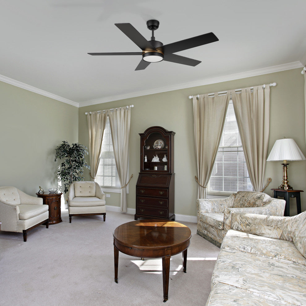 CARRO 52" Smart Voice Control Ceiling Fan With LED Lights and Remote, Black/Gold