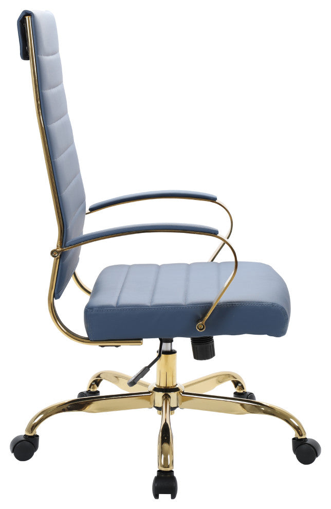 Mid-Back Leather Office Chair Adjustable Height Swivel  Conference Chair, Navy Blue