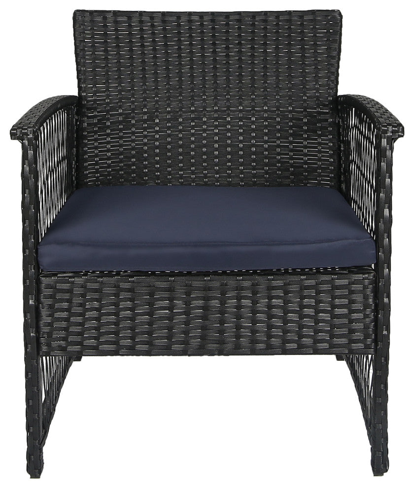 WestinTrends 3PC Outdoor Patio Rattan Wicker Seating Conversation Set, Black/Navy
