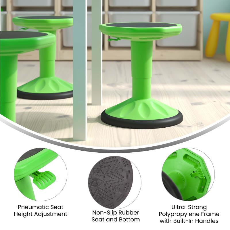 Carter Adjustable Height Kids Flexible Stool 14" 18" Seat Height, Green