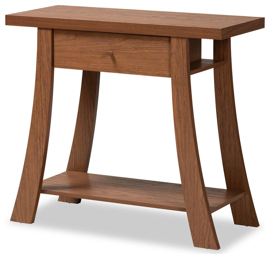 Modern Contemporary Walnut Brown Finished Wood 1-Drawer Console Table