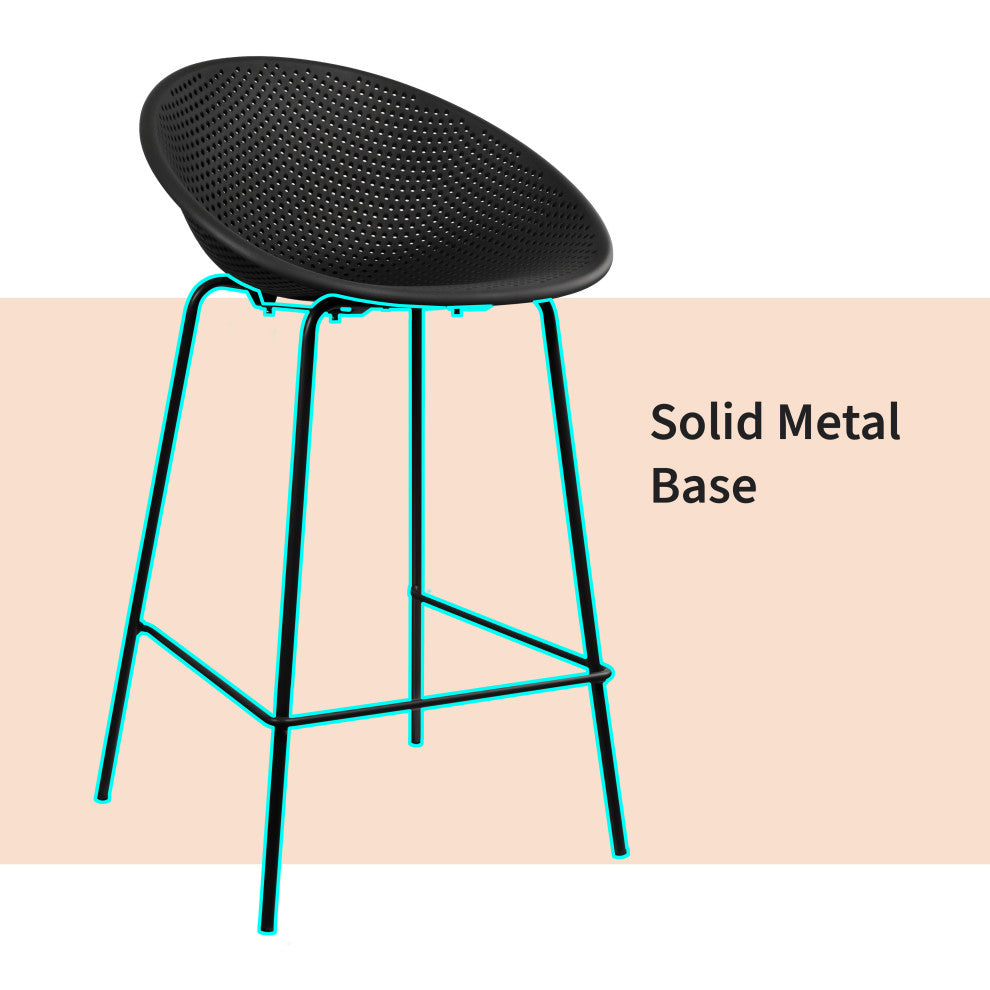 Modern Counter Stool with Perforated Low Back and Metal Frame, 25.5" Barstool, Black
