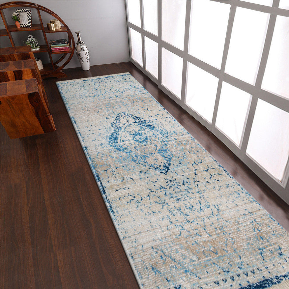 MACHINE MADE POLYESTER AREA RUGS  -Blue Color, Oriental ,Rugs for Living Room