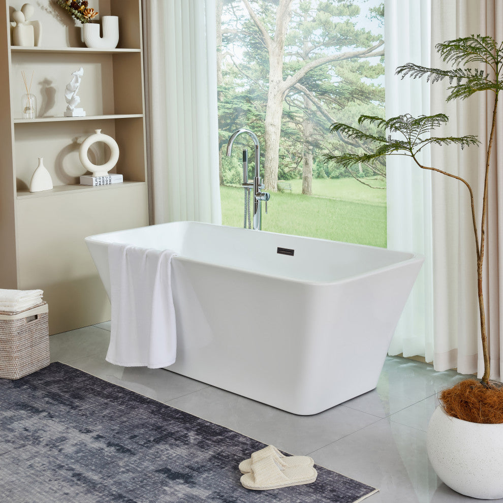 67" Acrylic Freestanding Soaking Bathtub, White/Oil Rubbed Bronze
