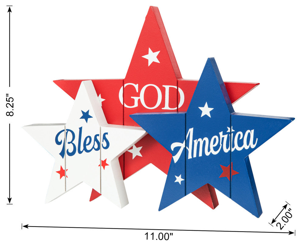 11" Wooden Patriotic Stars Table Decor