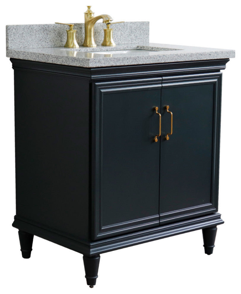 31" Single Vanity, Dark Gray Finish With Gray Granite And Rectangle Sink