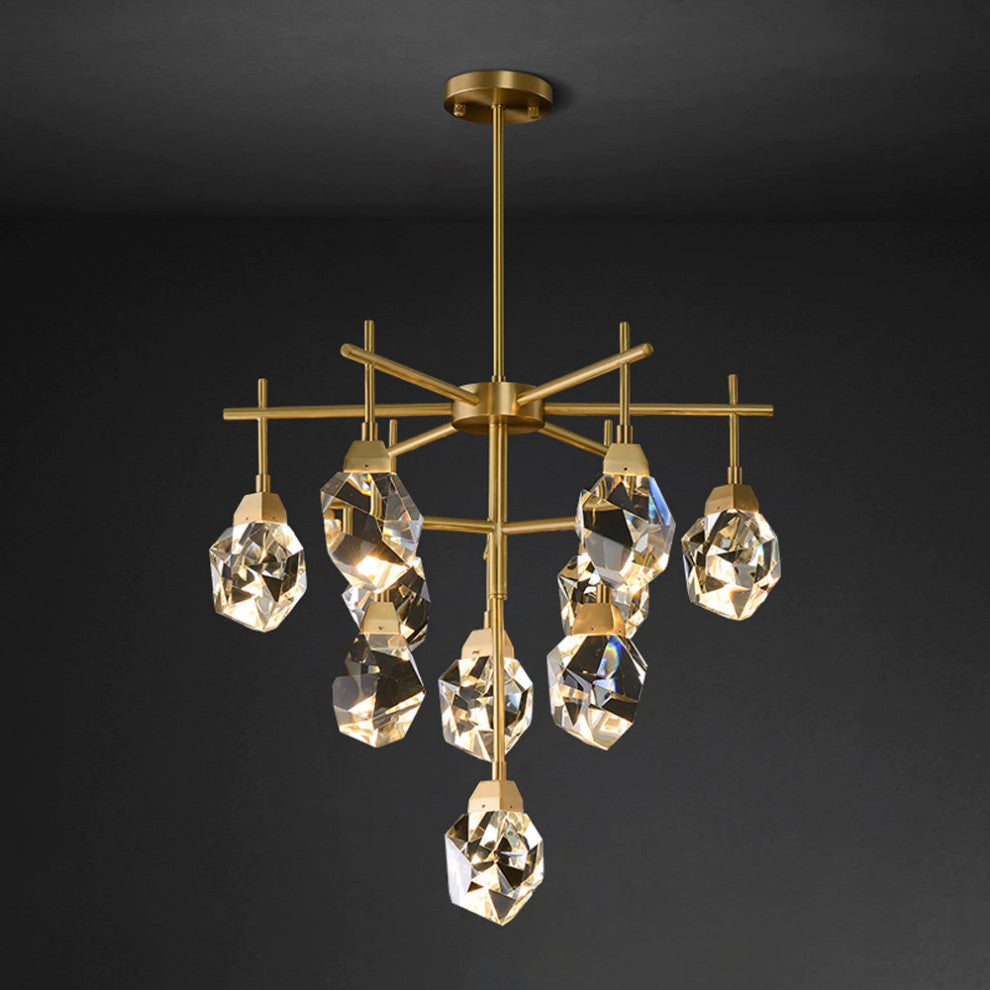 Gold Diamond Crystal Three Layer Led Copper Creative Chandelier, 10lights