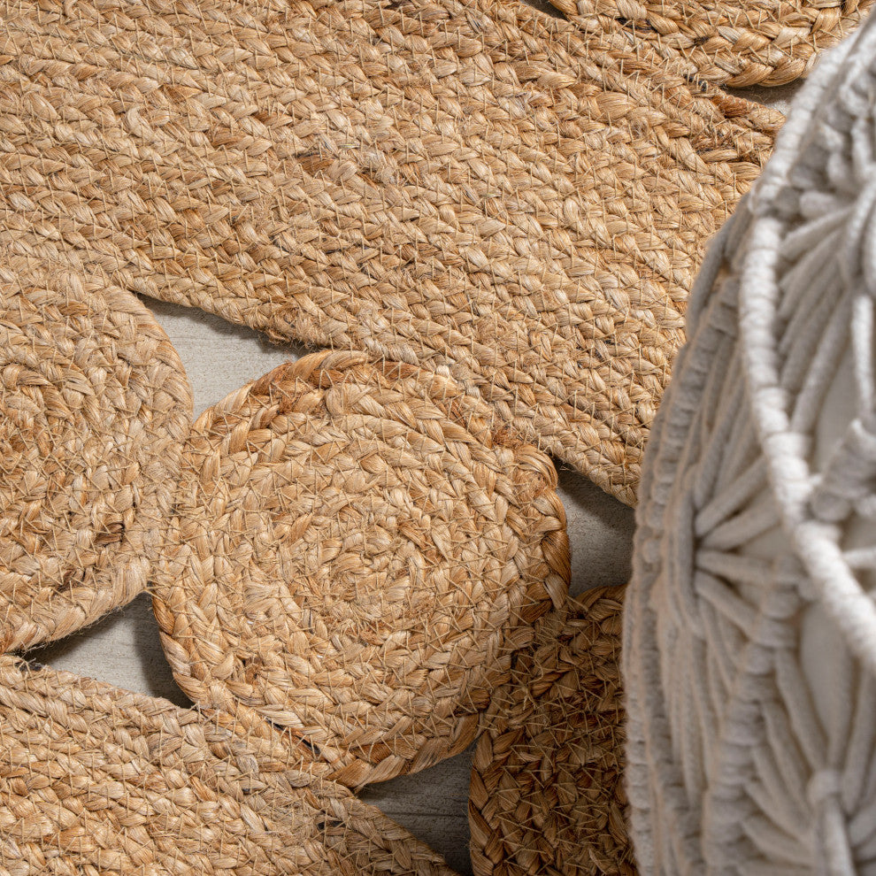 Daisy Hippy Jute Medallion Circle Natural Round Area Rug, 4' Round