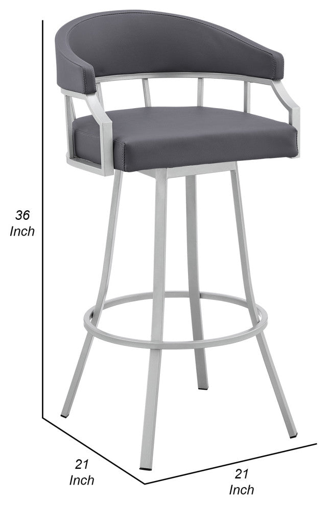 Benzara BM282046 26" Swivel Counter Stool, Silver Flared Legs, Gray Leather