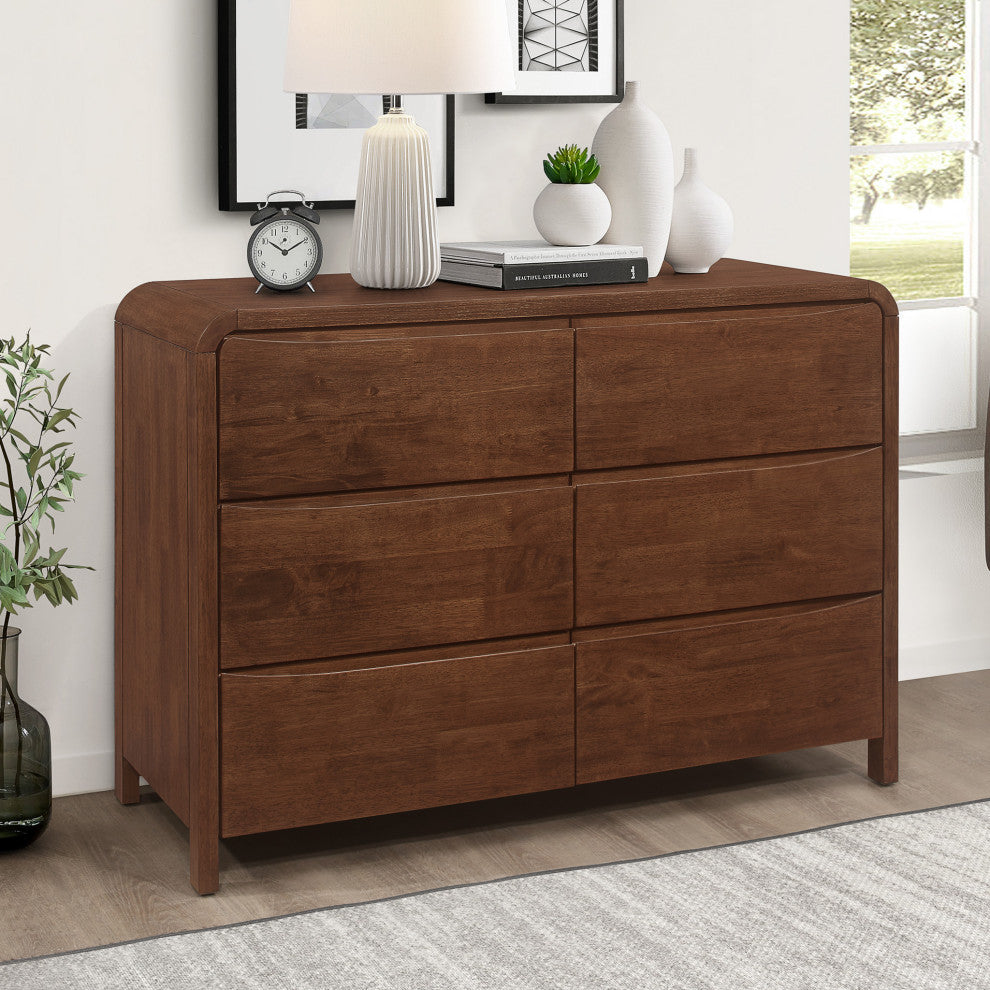 Danbury Mid Century Modern Walnut Dresser With 6 Drawers